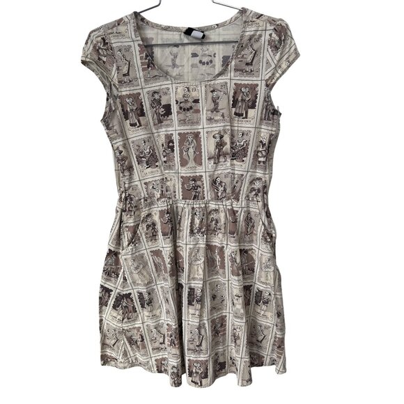 Folter Dresses & Skirts - Folter Day Of The Dead Print Mini Dress Womens S Cap Sleeve Sugar Skull Skeleton